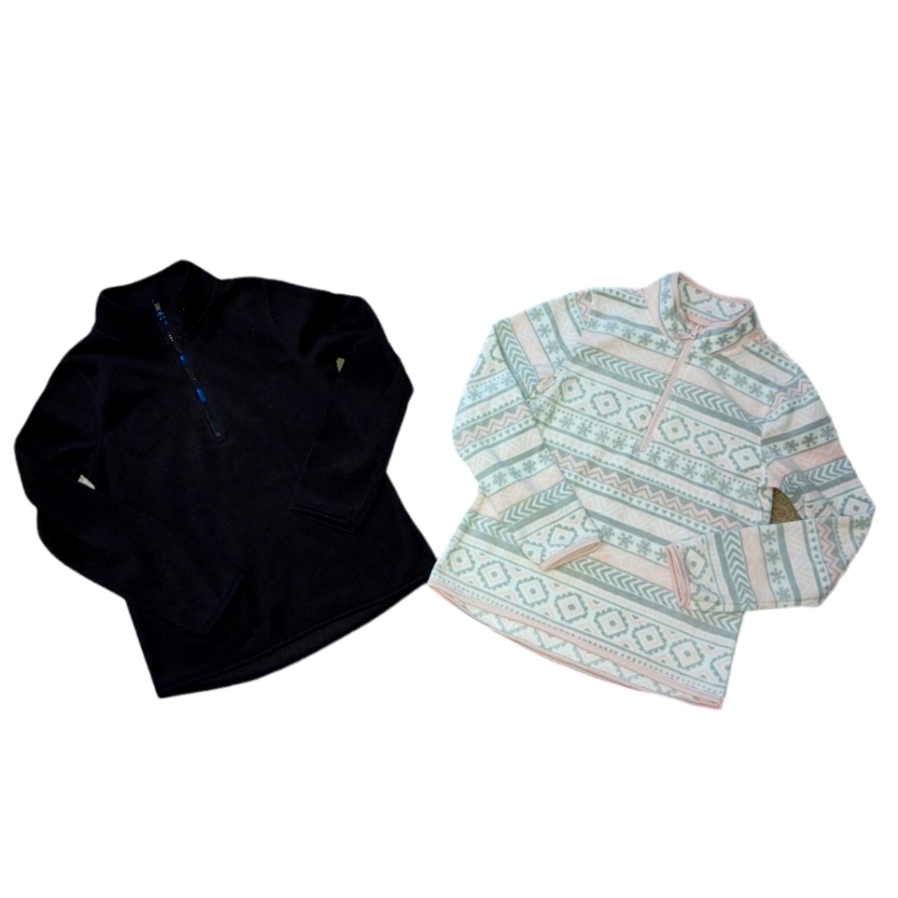 Bundle of 2 Athletic Works Girls 3/4 Zip Fleece Pullovers Size 7/8
